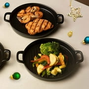 Bruntmor 10" X 6" Black Porcelain Set of 4 Serving Platters - Ceramic Baking Dish with Handles, Matte Glaze Dinner Plates - Oven Safe Serving Dishes for Christmas - Round Ceramic Serving Platters
