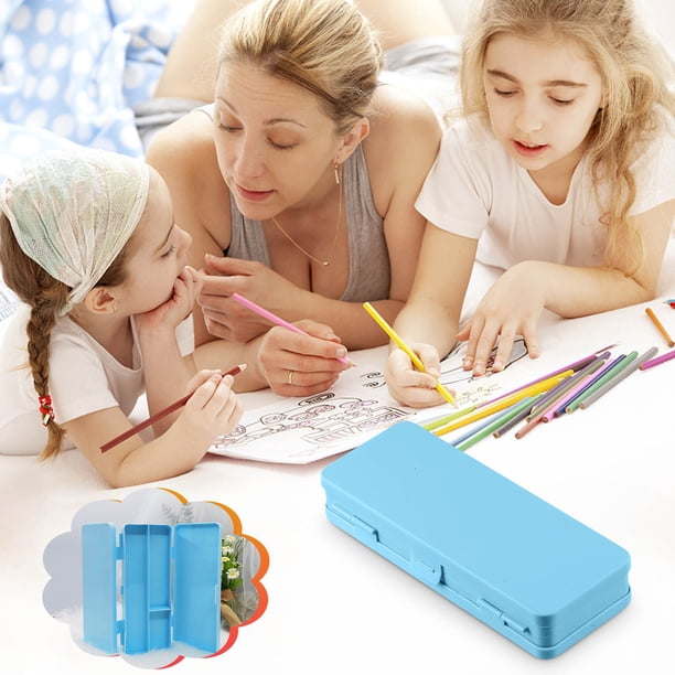 Estuche de escritorio de doble capa para estudiantes | Estuche de gran capacidad con tapa a presión | Organizador portátil apilable para útiles escolares, lápices, crayones y materiales de arte