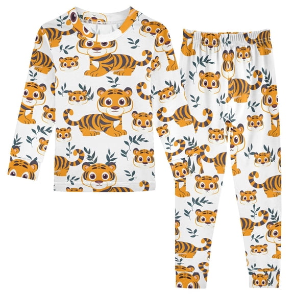 Dailycode Cotton Pajama Set Snug Fit Long Sleeve Top and Pants for 18M-8Y Cute Tigers and Leaf