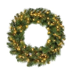 Christmas Wreath, 100 Warm White LED Lights, 30-In. -277-W8208-30LW3K1