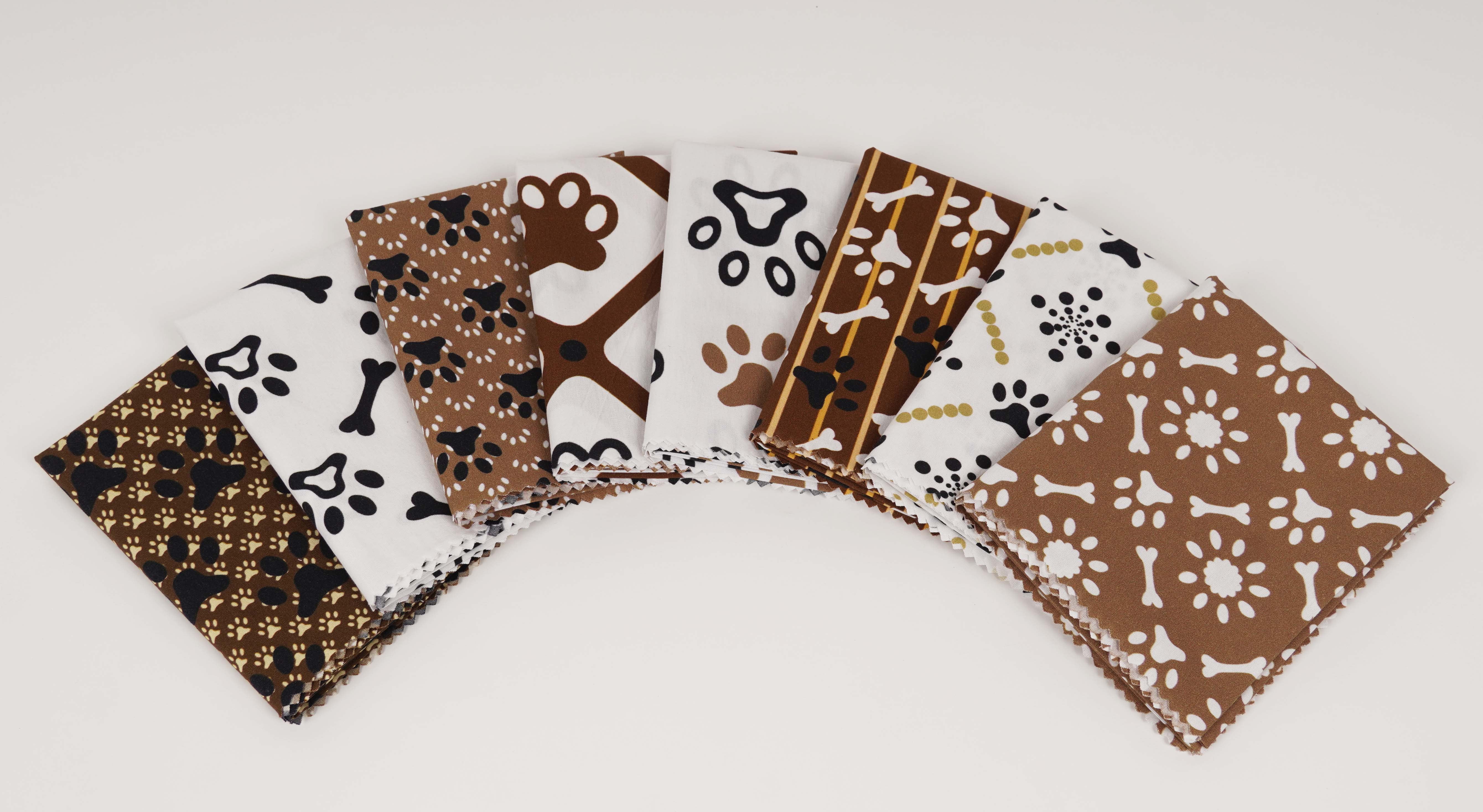 Soimoi 8 Pc Fat Quarter Bundle,Dog Paw PrintPrint 18"x 22"DIY Patchwork-100% CottonPre-Cut Quilting Fabric White & Brown