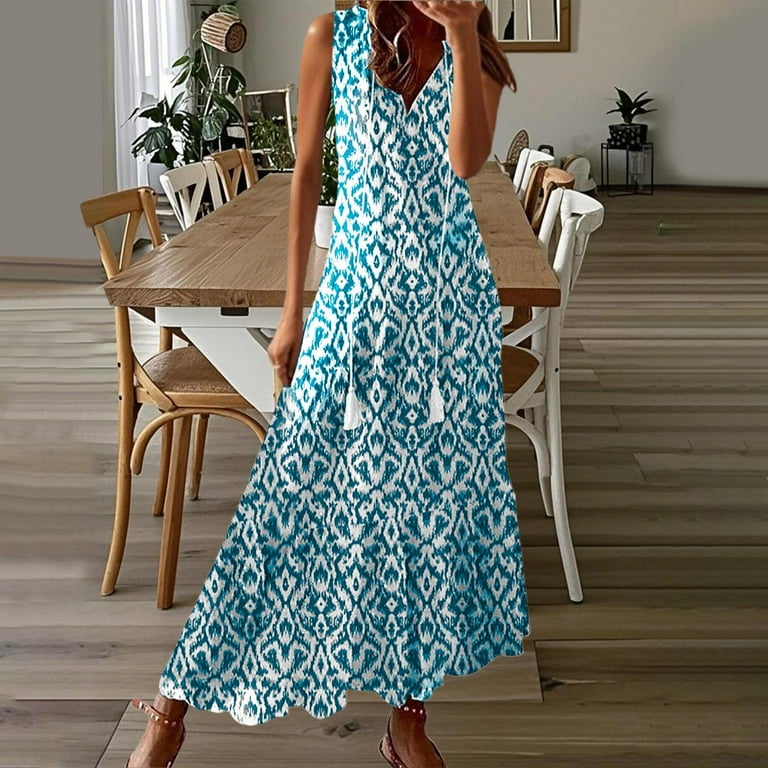 Moxiu Spring Dresses for Women 2025 Trendy Short Sleeve Boho Floral Print  Tiered Ruffle Maxi Dress Summer Beach Long Dress Sky Blue,XXXL - Walmart.com