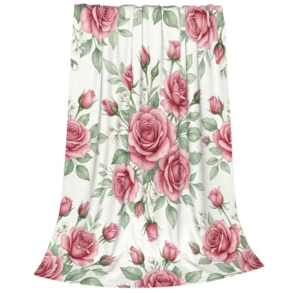 Floral Blanket,Vintage Pink Rose Throw Blankets,Birthday Gifts for Women & Flower Lovers,Lightweight Soft Flannel,for Picnic Sofa Couch Bed Room Travel,Modern Romantic Decor 50x40