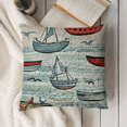 thumbnail image 3 of Lighthouse Fluffy Throw Pillow Cushion Cover, Seagulls Lighthouses Message Bottles Steamboats Sailboats Wavy Pattern Nautical, Decorative Square Accent Pillow Case,  Multicolor, 3 of 5