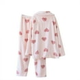 thumbnail image 3 of Women Fleece Pajama Set, Trendy Heart Graphic Turn-Down Collar Long Sleeve Soft Comfy Pj Sets House Wear, 3 of 4