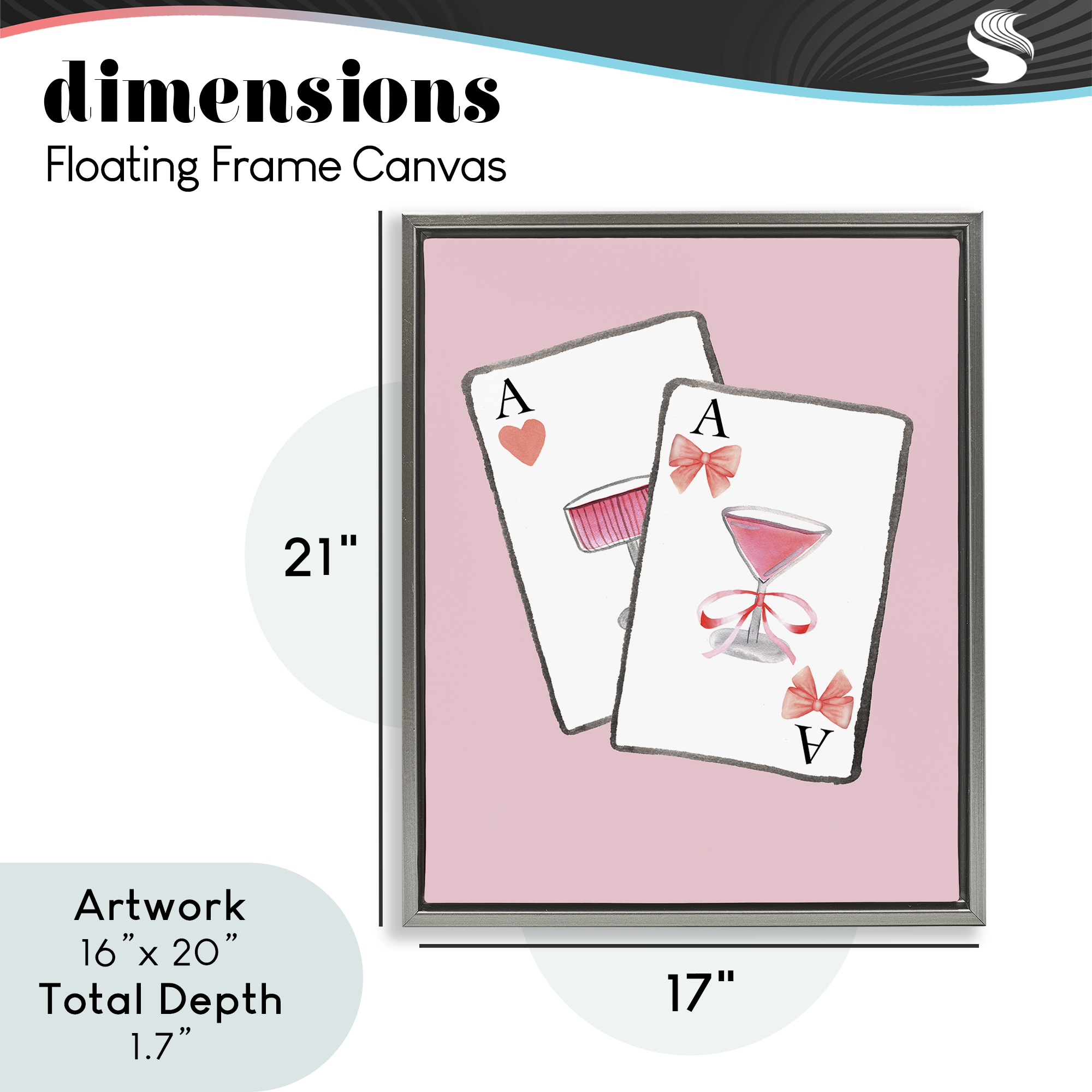 Cocktail Aces Cards Gray Framed Floater Canvas Wall Art, design by Nina Jacobs