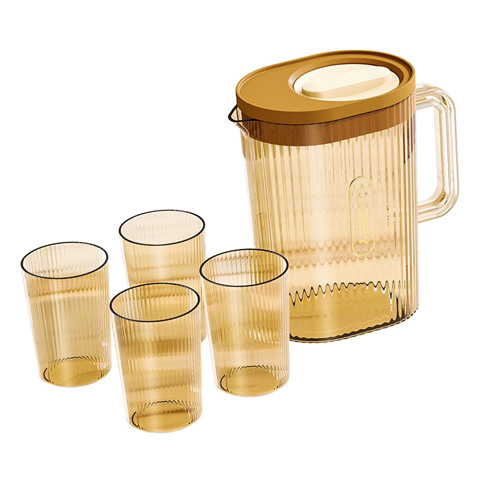 Fiocias Large Water Pitcher Cold Water Dispenser with 4 Cups Heat Resistant Lemon Kettle Light Brown