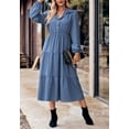 thumbnail image 5 of Collared Button Front Tiered Dress for Women Mid-Calf Length Blue Small, 5 of 5