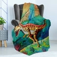 thumbnail image 4 of Dinosaur Soft Flannel Fleece Throw Blanket, Colorful Illustration of Velociraptor in Prehistoric Natural Wild Environment, Cozy Plush for Indoor and Outdoor Use, 50" x 70", Multicolor, by Ambesonne, 4 of 5