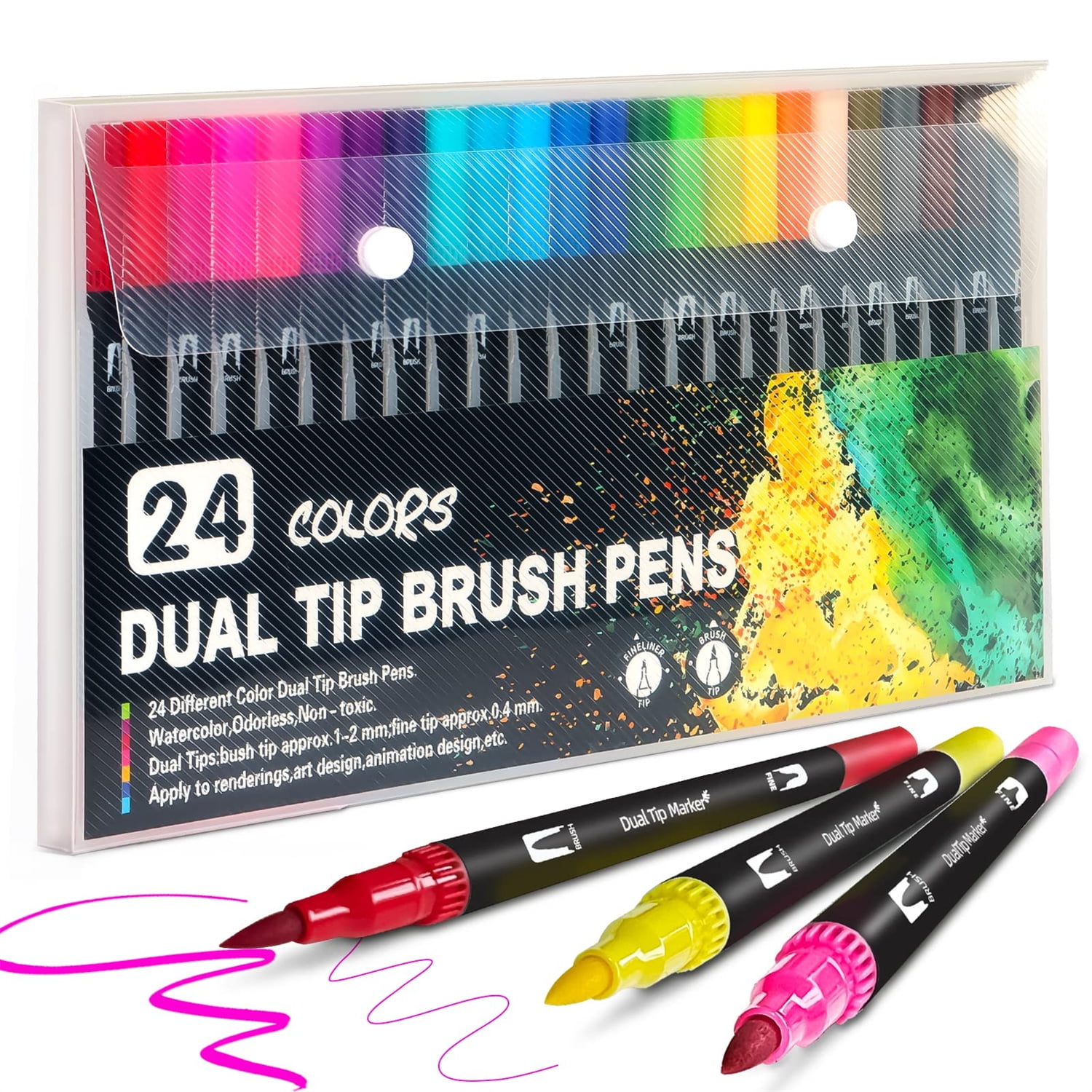 Piochoo, Dual Brush Pens For Coloring, 24 Colored Markers