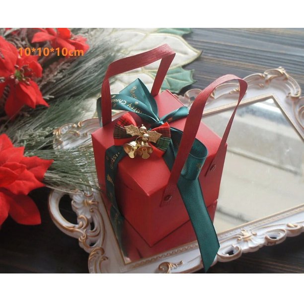 Caja navideña de 12 piezas con asa para dulces, jabón, vela, galleta, pequeño embalaje de regalo, decoración de favores de fiesta