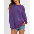 thumbnail image 3 of PRETTYGARDEN Womens Striped Oversized Sweatshirt Color Block Crew Neck Long Sleeve Casual Loose Pullover Top Y2K Clothes, 3 of 8
