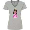 thumbnail image 3 of Inktastic African American Princess In Pink Dress Women's V-Neck T-Shirt, 3 of 5