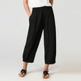 thumbnail image 2 of Women's Summer Cotton Linen Pants Elastic Waist Straight Leg Capri Pants Casual Baggy Lounge Trousers with Pockets, 2 of 6