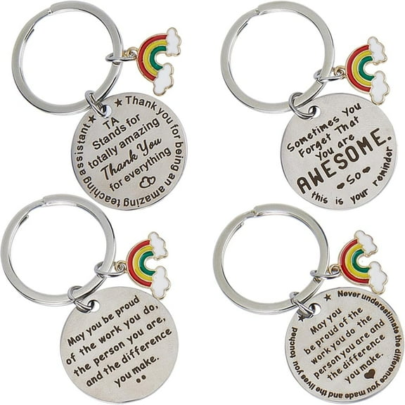 4 Styles Teacher's Day Gift Keychain Stainless Steel Teachers Appreciation Thank You Gifts Rainbow Charm Pendant Keychain Keyring for Teacher Christmas Valentine's Day colorful