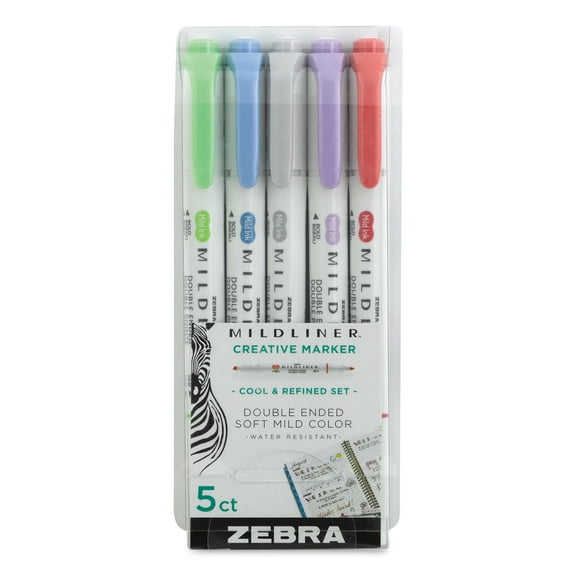 Zebra Mildliner Double-Ended Highlighter Set, 5-Colors, Soft