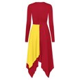 thumbnail image 7 of Aiihoo Women Praise Tunic Overlay Long Sleeve Metallic Patchwork Lyrical Dance Dress Yellow&Red M, 7 of 7