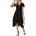 thumbnail image 3 of Arvbitana Women Summer Casual Midi Dress Dot V-Neck Fly Sleeve Tie-Up Belt Ruffles Dress Beach Holiday Chiffon Dress S-XXL, 3 of 5