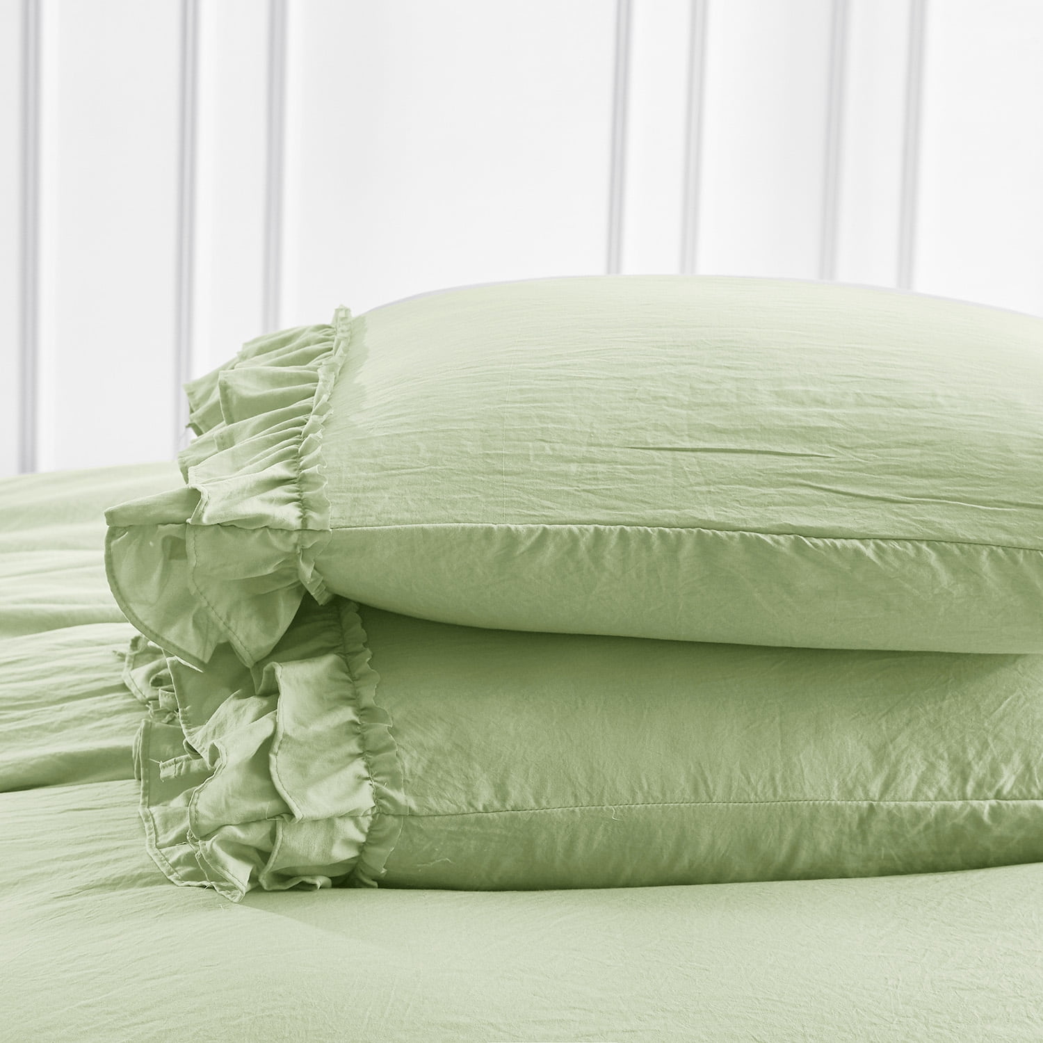 HIG 3 Piece Vintage Duvet Cover Set, Ultra Soft Pre-washed Microfiber, Sage, King