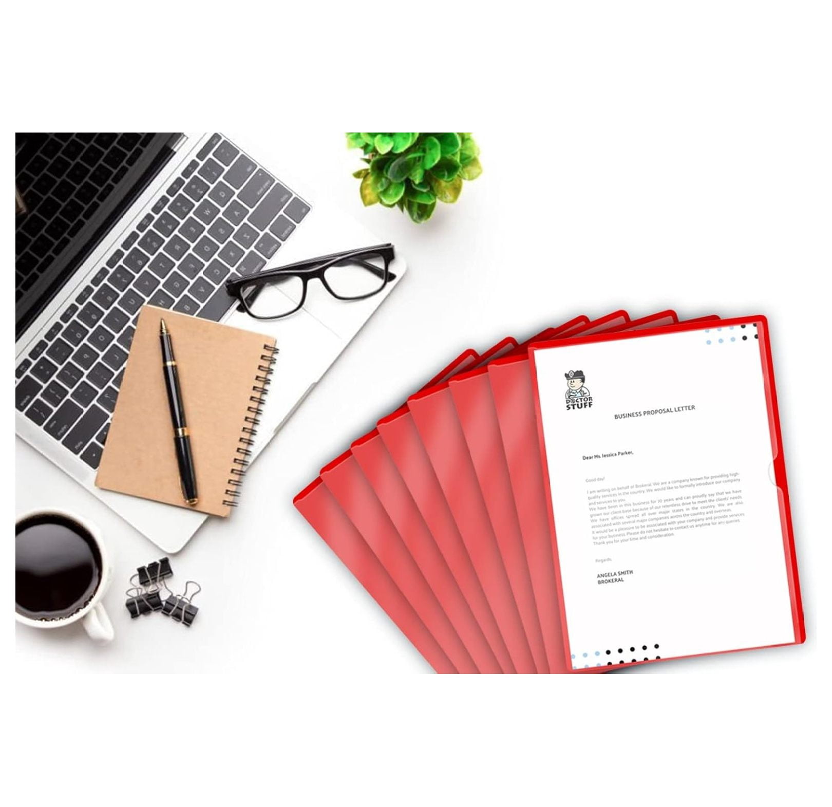 Red Vinyl Folders - Heavy Duty Plastic Folders with Pockets - Letter Size L-Type Document Organizer for Office, Medical, Home - Pack of 50