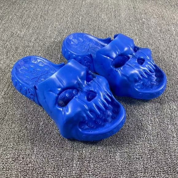 Sandales à Bout Ouvert pour Hommes - Imprimé Crâne, Semelles Épaisses, Chaussons Confortables Antidérapants pour la Douche, Sandales de Plage, Chaussons Épais pour Intérieur et Extérieur pour Hommes et Garçons