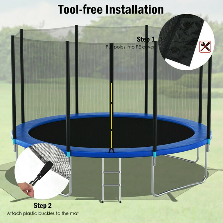 Installing trampoline clearance net