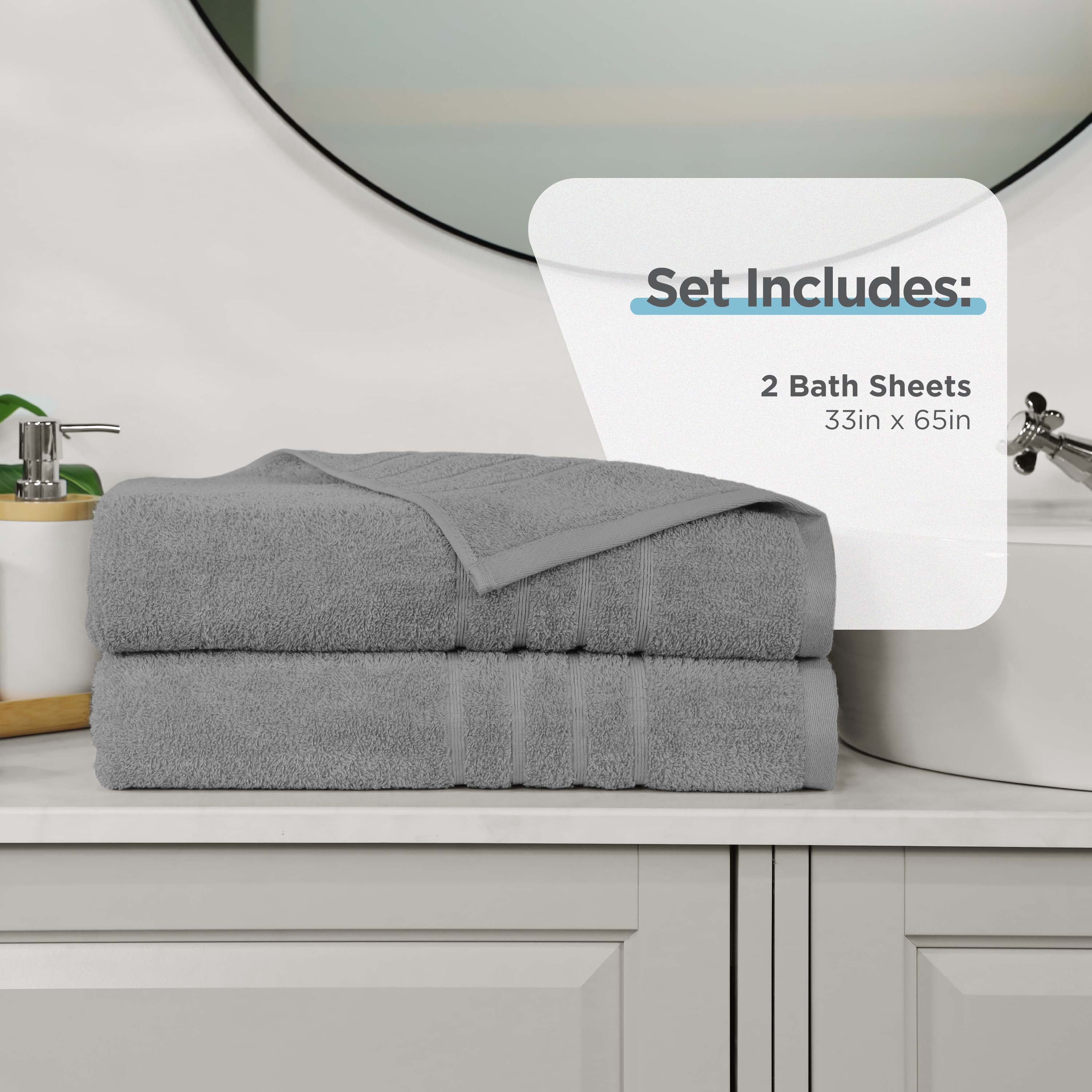 Martex 2-Pack Bath Sheet Set | 100% Cotton Extra Large 33" x 65" Towels | Monument Grey