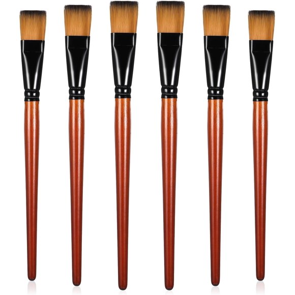 HLONK 6 Pcs 1 inch Flat Paint Brushes for Acrylic Painting Watercolor Paint Brushes Bulk Synthetic Nylon Craft Artist Brushes for Adult Artist Detail Oil Canvas Face Body Art