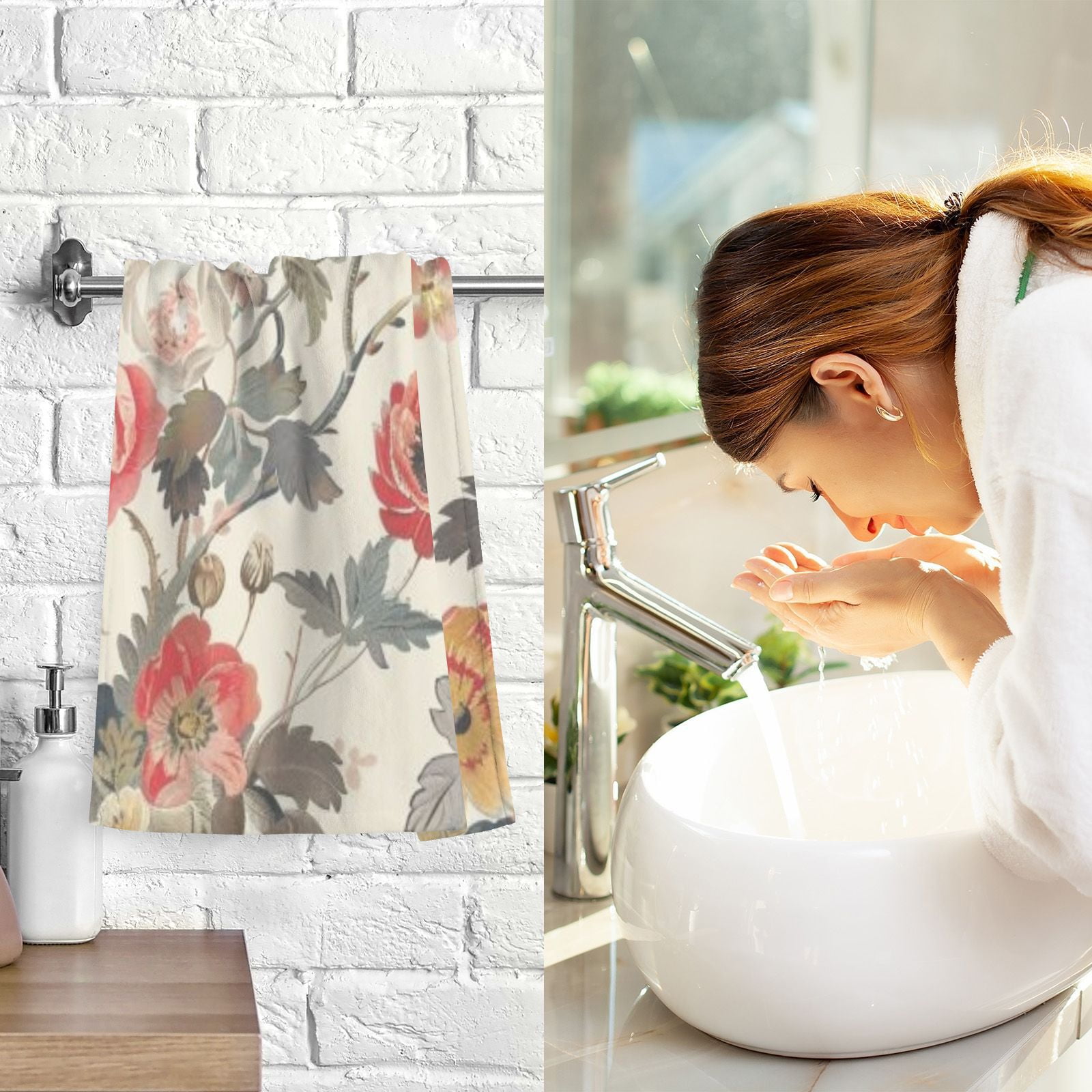 Boho Flowers Hand Towels Cotton Bath Towels Large Face Towels Absorbent for Bathroom 2 Packs