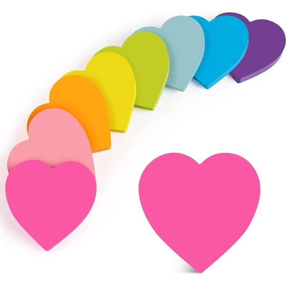 8 Packs 3"×3" Heart Shaped Sticky Notes – Super Cute Bright Colors, 82 Sheets/Pad, Strong Adhesive & Clean Removal Memo Pads for Office, Home & Gift-Giving (Multicolor)