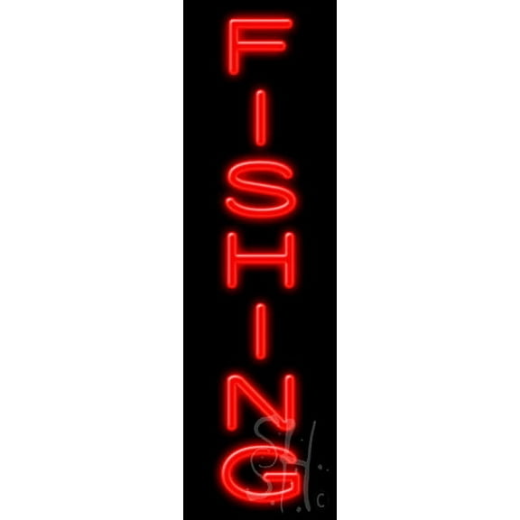 Fishing LED Neon Sign 8" Tall x 27" Wide, Clear Edge Cut Acrylic Backing, with Dimmer - Bright and Premium built indoor LED Neon Sign for restaurant window and interior decor.