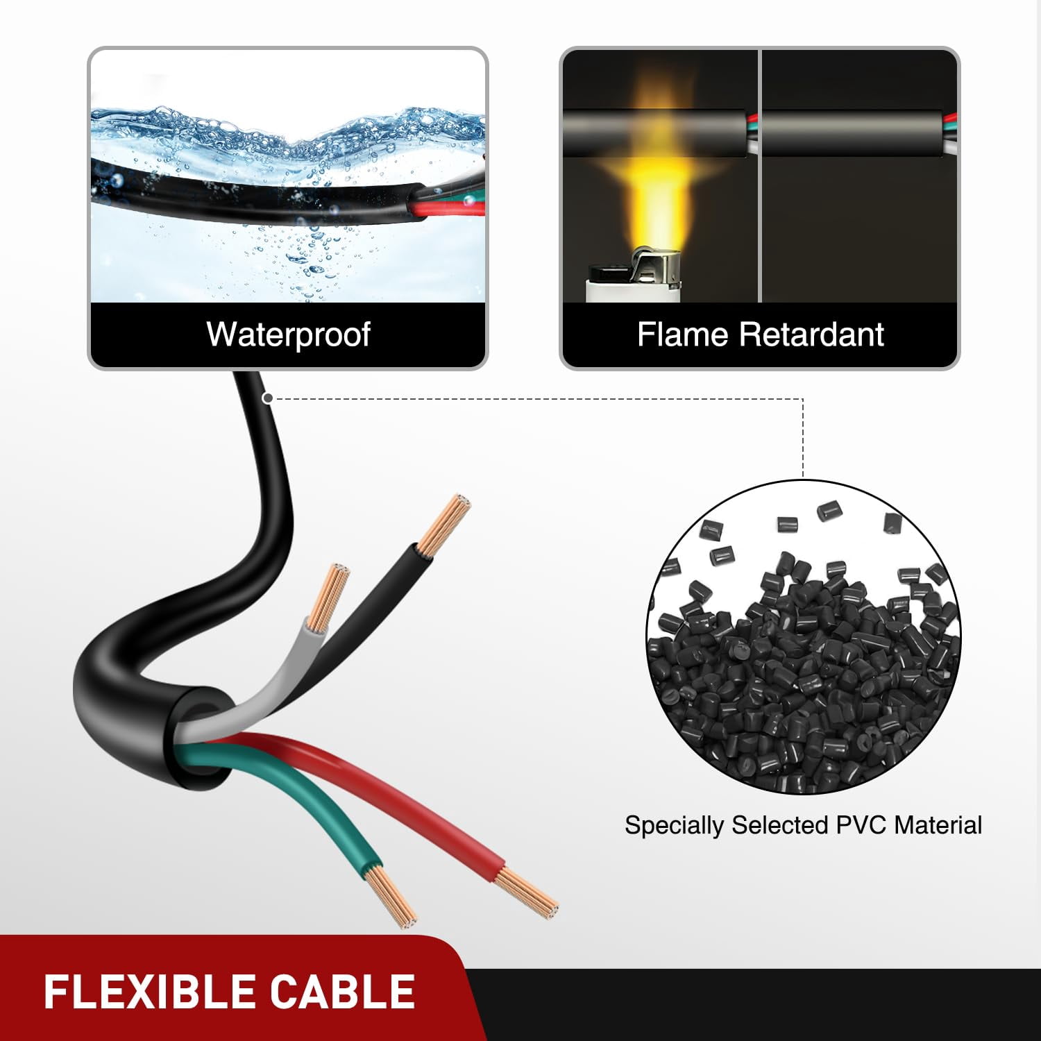 Nilight 25 Feet 4 Way Trailer Wire Extension Cable 14 Gauge 4 Conductor 100% Pure Copper Insulated Heavy Duty Water-Resistant for 4 Pin Blade RV Automotive