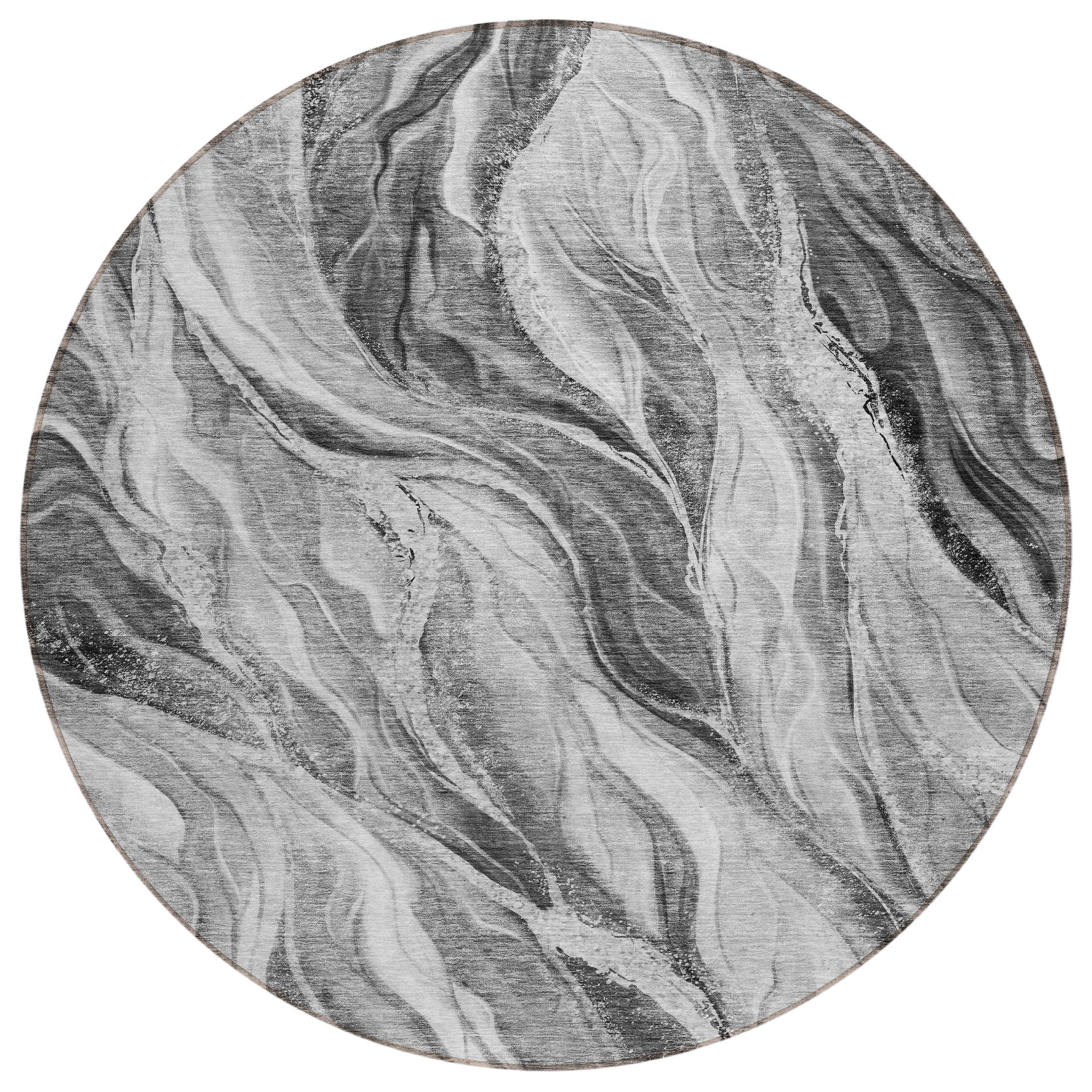 Addison Rugs Chantille Indoor/Outdoor Transitional Waves Gray Washable Round Rug, 8' x 8'