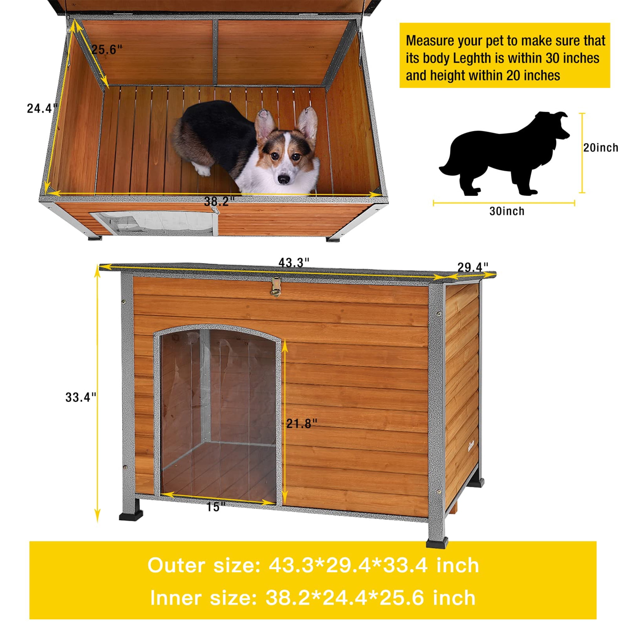 Aivituvin Wooden Dog House Anti-chewing Kennels for Outdoor & Indoor, Brown, Large