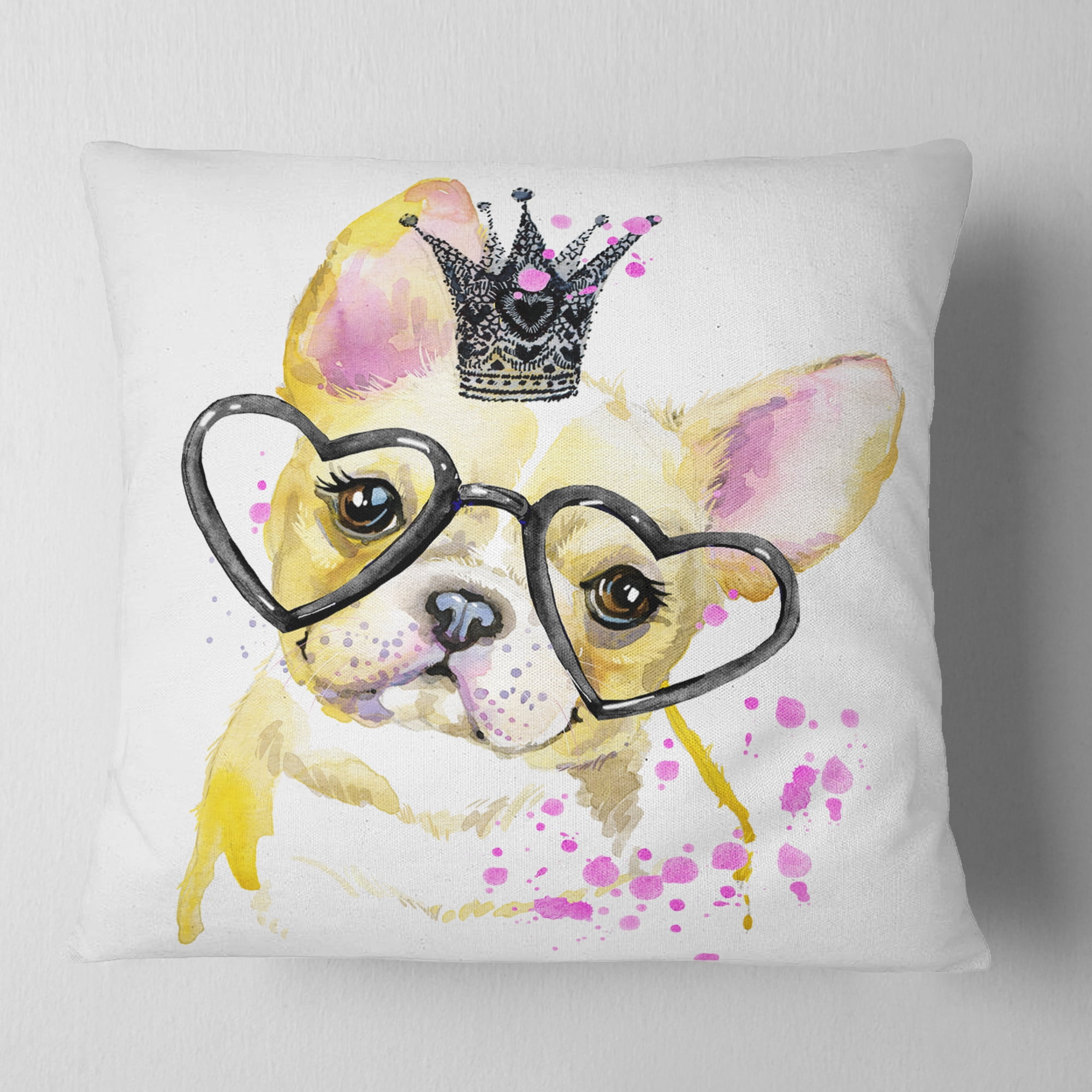 Designart Funny Dog with Large Glasses - Contemporary Animal Throw Pillow - 16x16