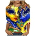 thumbnail image 3 of Feancey Sales Today Mardi Gras 3/4 Sleeve Tops for Women Tshirt Novelty Mask Print Graphic Tee Dressy Casual Round Neck Pullover T-shirts Spring Trendy Parade Blouse Purple XL, 3 of 6