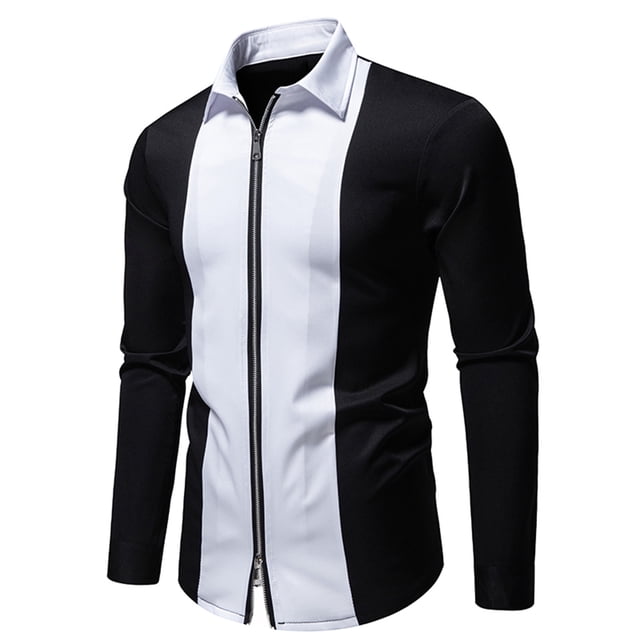 Blusa y camisa de manga larga con cuello vuelto para hombre, estilo casual, con cremallera y retazos, de poliéster.
