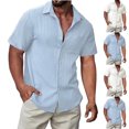 thumbnail image 7 of guisaled Men's Button Down Shirts Short Sleeve Textured Summer Beach Shirt Solid Color Lightweight Vacation Wedding Hawaiian Shirts Clearance On Sale, 7 of 7