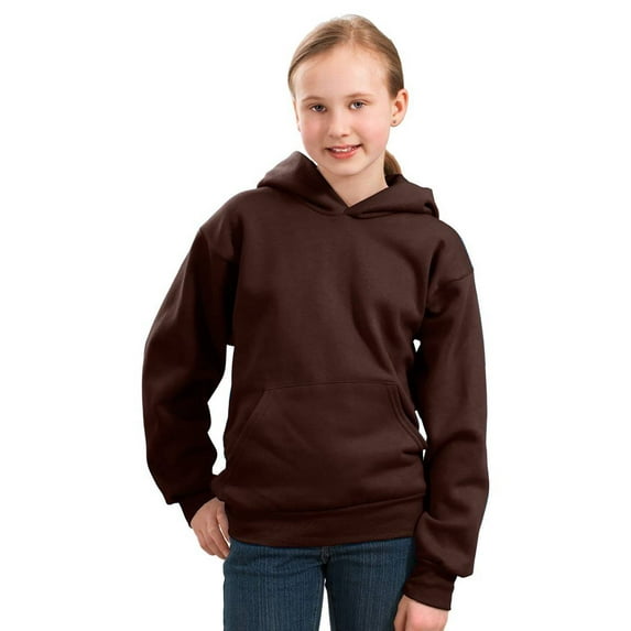 Port & Company Youth Pullover Hooded Sweatshirt, Brown M
