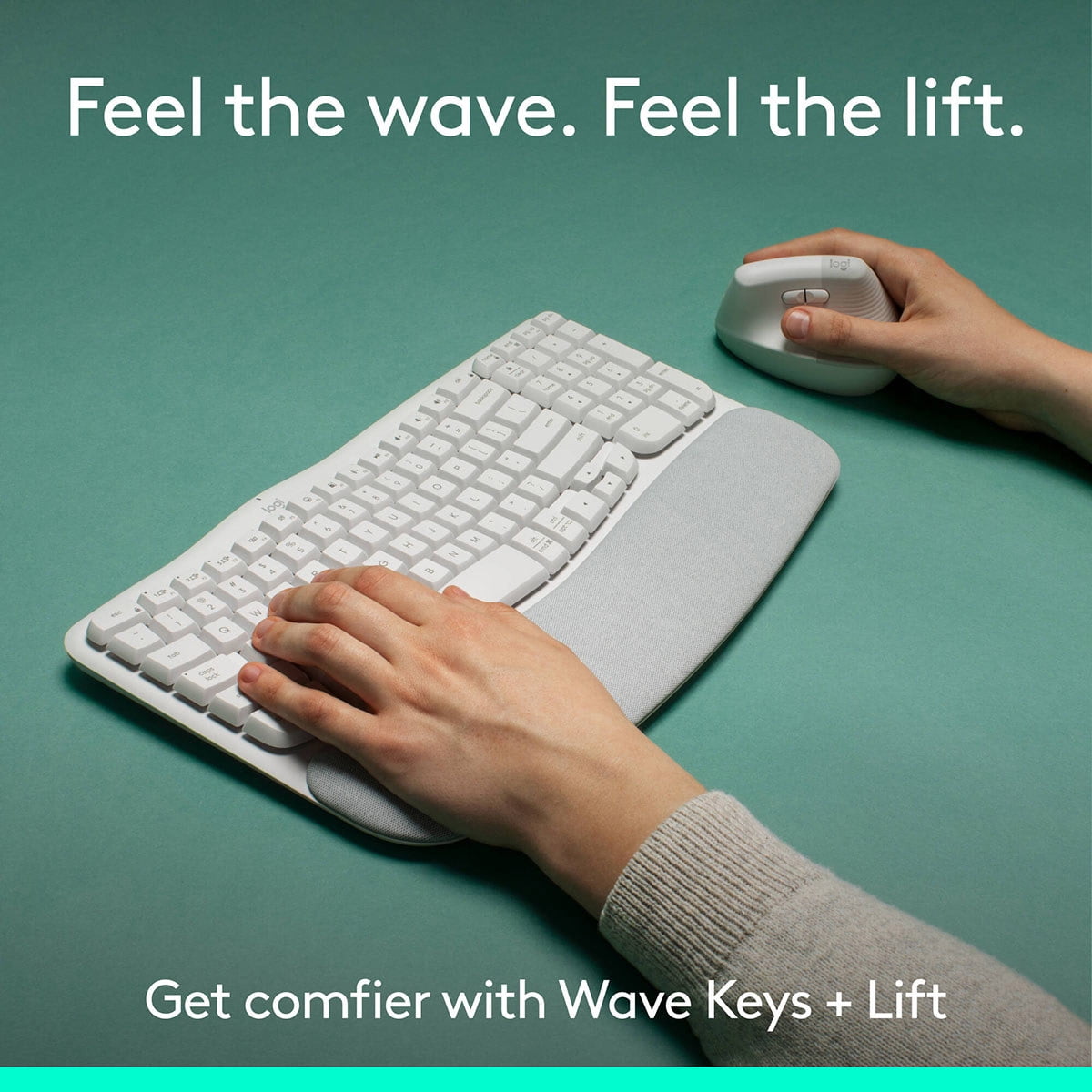 Logitech Wave Keys and Lift Ergonomic Wireless Keyboard and Mouse Combo, Off-White