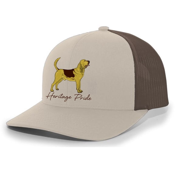 Heritage Pride Canine Collection Bloodhound Hunting Dog Mens Embroidered Mesh Back Trucker Hat, Khaki/Brown
