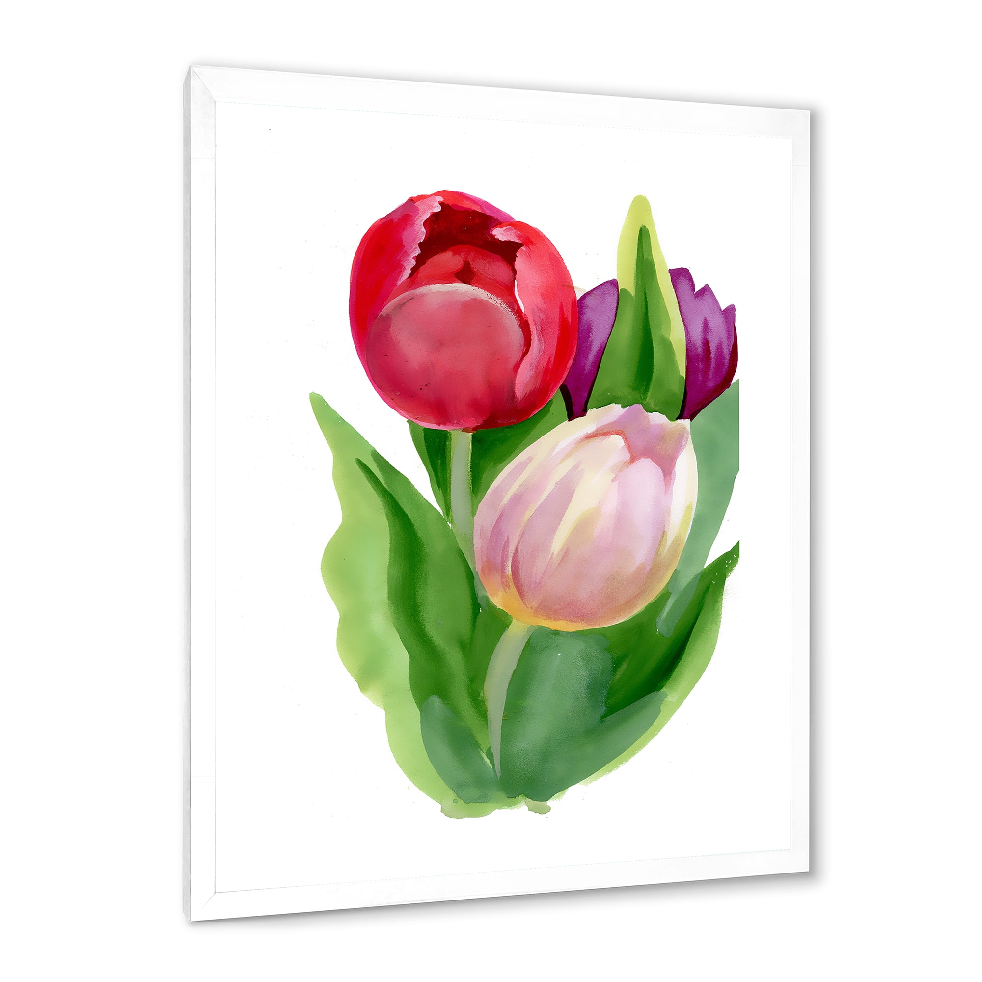 Designart 'Beautiful Tulip Flowers Red and Pink' Traditional Framed Art Print