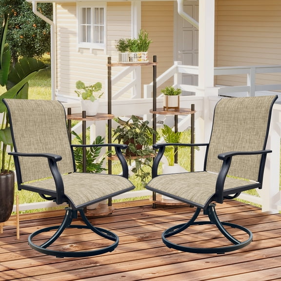 Outdoor Swivel Dining Chairs Set of 2,All Weather Breathable Textilene Patio Chairs Lawn Chairs with High Back for Backyard,Deck,Khaki