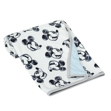 UPC: 0084122009691 | Lambs & Ivy Disney Baby MICKEY MOUSE Baby Blanket – Blue/White Minky/Jersey
