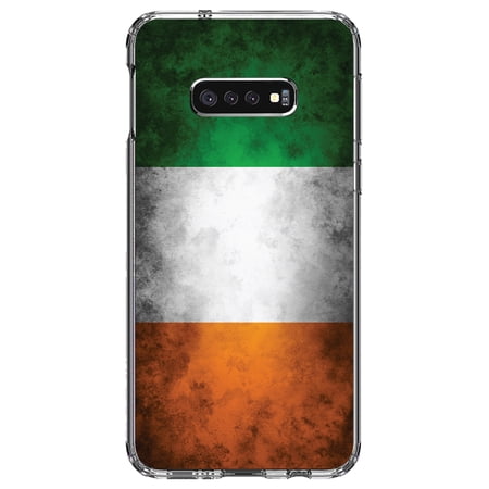 DistinctInk Clear Shockproof Hybrid Case for Samsung Galaxy S10e (5.8 Screen) - TPU Bumper Acrylic Back Tempered Glass Screen Protector - Ireland Old Flag - Ireland