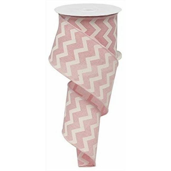 Smpili Chevron Wired Edge Ribbon (2.5", Light Pink White) - 10 Yards : RG101915