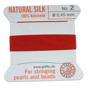 Griffin Silk Beading Cord & Needle Sz 2 Red - 2 Meter