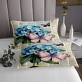 thumbnail image 3 of Purple Butterfly Bedspread Queen Size Butterfly Quilt Set Rustic Farm Floral Coverlet Set Light Blue Hydrangea Bed Set Teen Vintage Newspaper Print Bedding, 3 of 5
