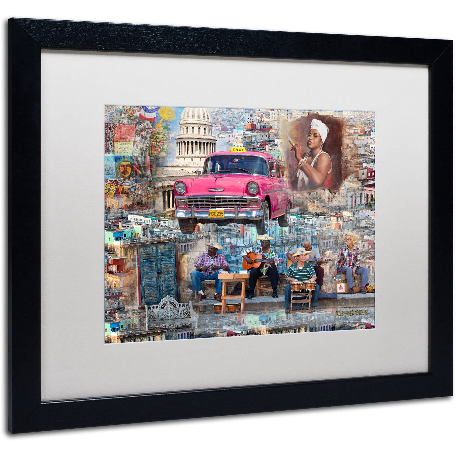 Trademark Fine Art "Pink Chevy in Havana" Canvas Art by Alberto Lopez, White Matte, Black Frame