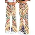 thumbnail image 4 of CHUMUD Womens Bohemia Flared Yoga Pants Stretchy High Waisted Flare Leggings Bell Bottom Bootcut Yoga Dress Pants Retro Floral Pants Travel Vacation, 4 of 7
